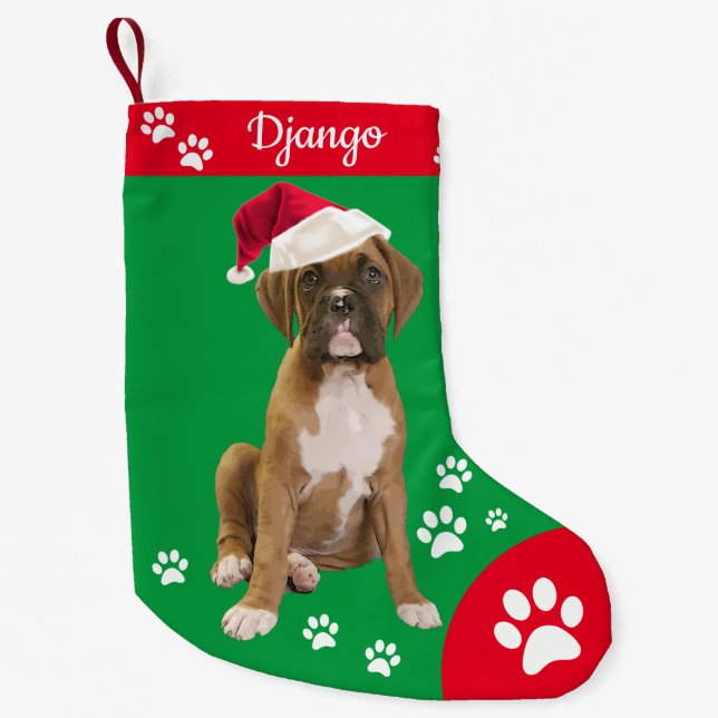 Hund julklapp, Cute Boxer Puppy Liten Julstrumpa (Framsidan)
