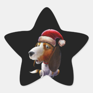 Hund julklappar i Ljus Santa Hat Beagle Cute Stjärnformat Klistermärke