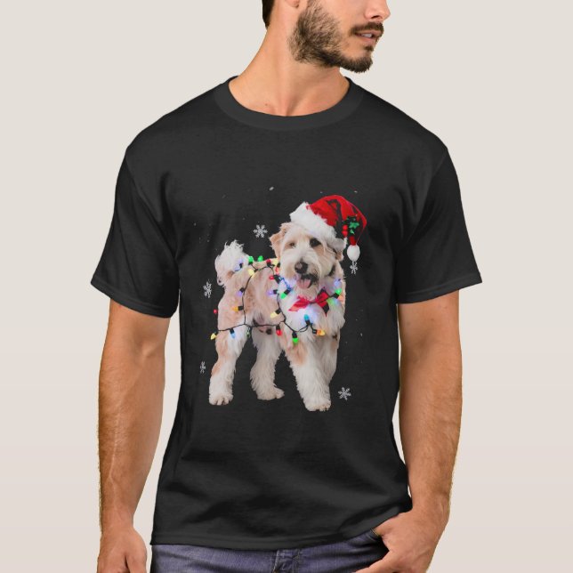 Hund julljus Julafton Aussiedoodle T Shirt (Framsida)