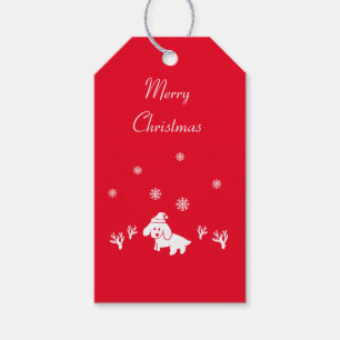 Hund jultomte och iskristaller, julgåva, Märkre Presentetikett