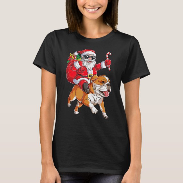 Hund Jultomten Riding Fransk Bulldog jul T Shirt (Framsida)