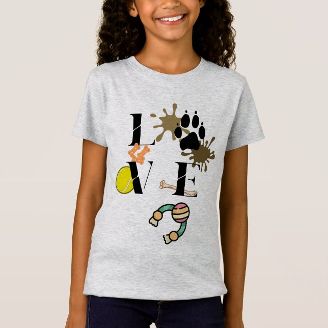 "Hund Kärlek" Flickans T Shirt (Framsida)