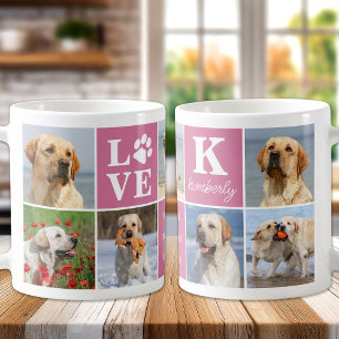 Hund KÄRLEK Personlig 7 Photo Collage Paw Skriv ut Kaffemugg