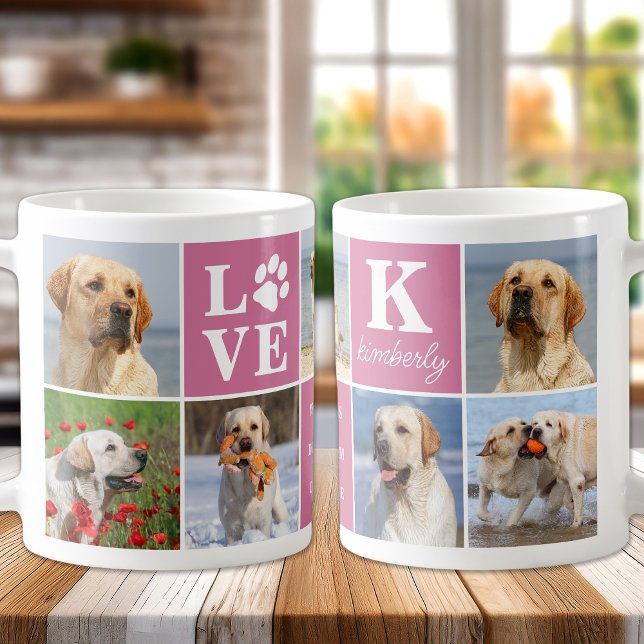 Hund KÄRLEK Personlig 7 Photo Collage Paw Skriv ut Kaffemugg (Skapare uppladdad)