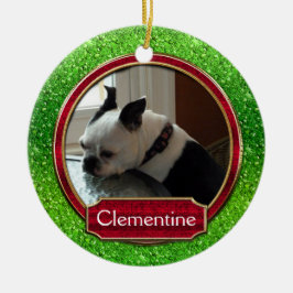 Hund Katt Foto Grön Röd Glitter Jul Julgransprydnad Keramik