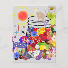 hund, katt, frukt och blommor helg vykort