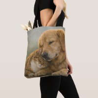 Hund & Katt Nära Kram Heltäckande Tryck Totebag