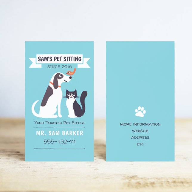 Hund-, katt- och fågelskyddstjänster (Lover Cute) Visitkort (Skapare uppladdad)