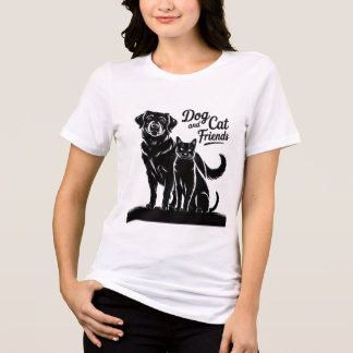 hund, katt, silhuett, vänner, T-Shirt