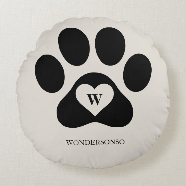 Hund Katt tass Nedre familj monogram Nygifta Rund Kudde (Framsidan)