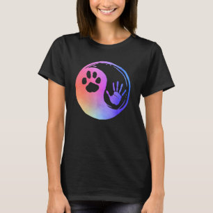 Hund Katt Tassavtryck Hand Yin Yang Regnbåge Tassa T Shirt