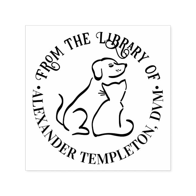 Hund & Katt Vänner #2 Rundt bibliotek boknamn Självfärgande Stämpel (Design)