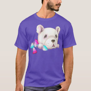 Hund kawaii vit fransk söt och jordgubbsbär t shirt