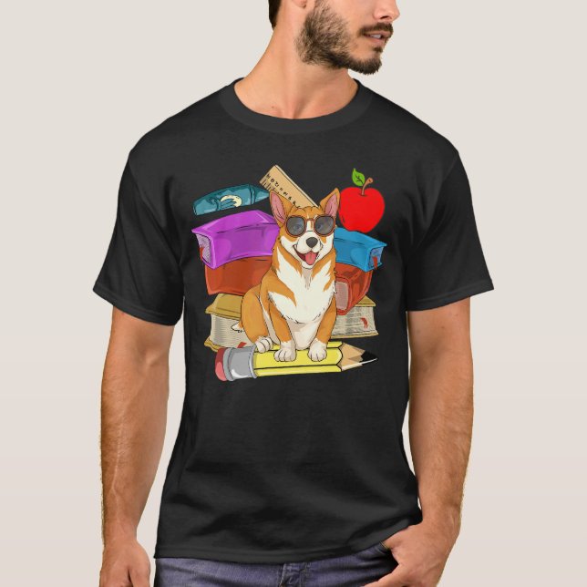 Hund Kids School Student Sunglasses Cute Corgi T Shirt (Framsida)