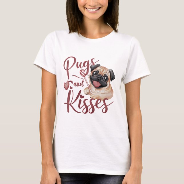 hund kiss .Pugs & Kisses Watercolor Tee (Framsida)