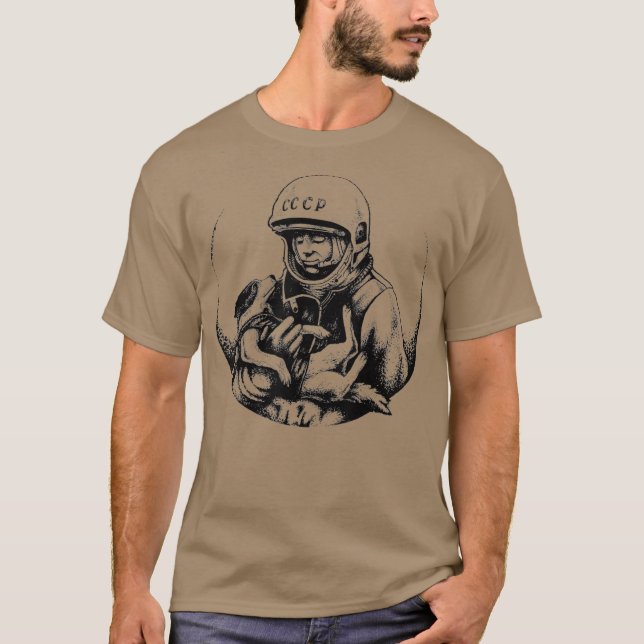 Hund Laika Yuri Gagarin Space First Astronaut T Shirt (Framsida)