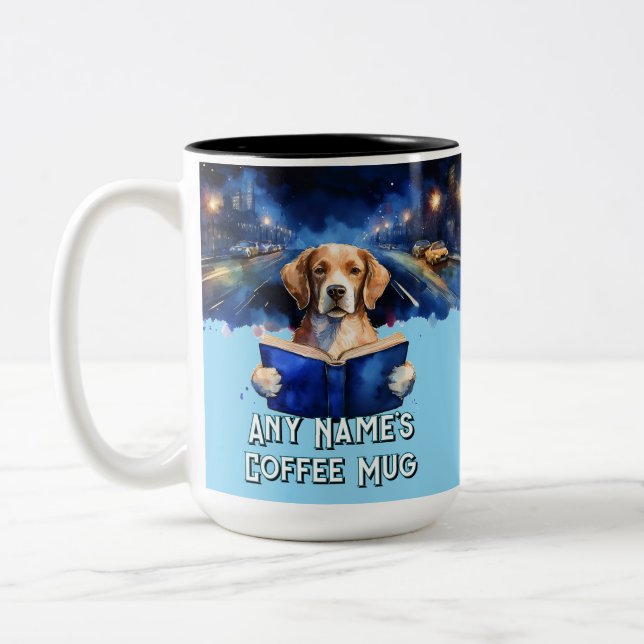 Hund Läsa Big Bok Anpassade Slogan Två-Tonad Mugg (Vänster)