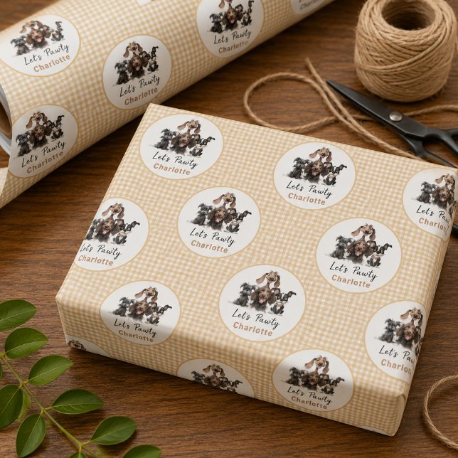 Hund Låt oss Festa Födelsedag Presentpapper (Dog Let's Pawty Birthday Wrapping Paper)