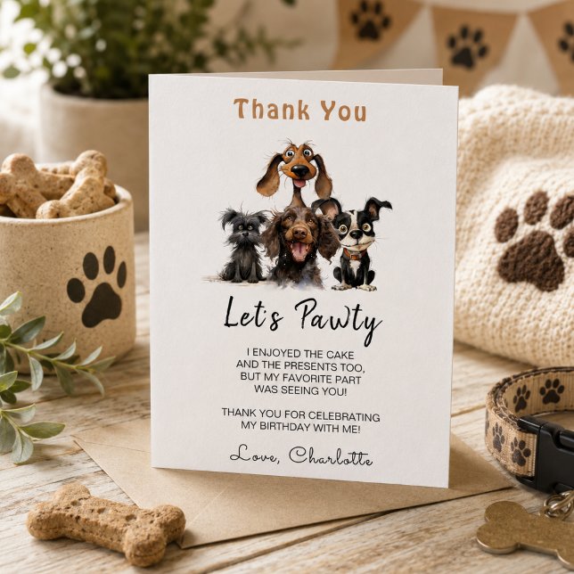 Hund Låt oss Festa Födelsedag Tack Kort (Dog Let's Pawty Birthday Thank You Card)
