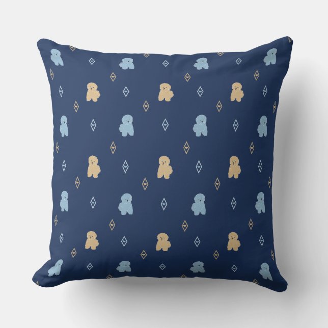 Hund Lhasa Apso mönster blå bakgrund Kudde (Framsida)