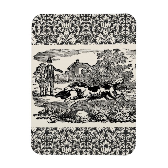 Hund löpande antikt husdjur konst viktoriansk illu magnet (Vertikal)