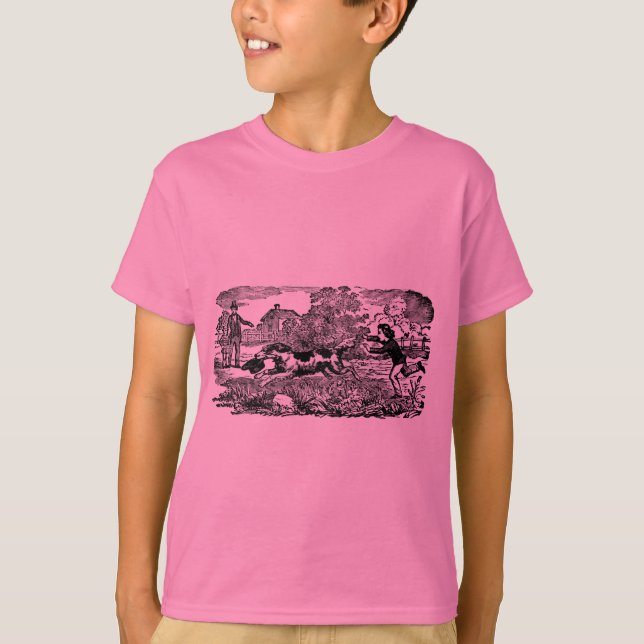 Hund löpande antikt husdjur konst viktoriansk illu tee shirt (Framsida)
