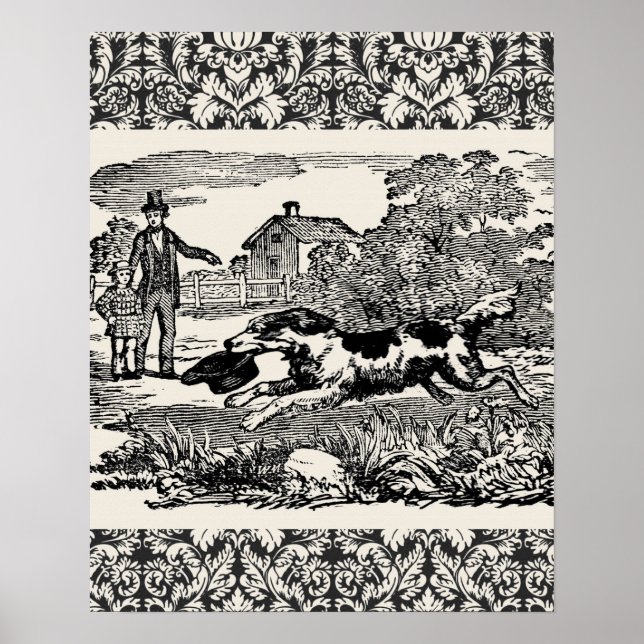 Hund löper antikt husdjur konst viktoriansk illust poster (Framsidan)