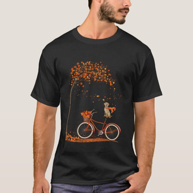 Hund Löv Fall Höst Cykling Rolig Labrador Retrieve T Shirt (Framsida)