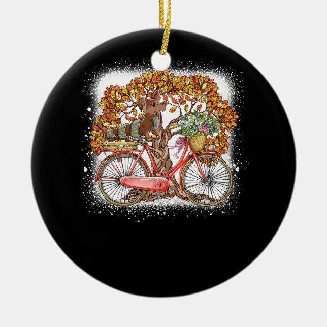 Hund Löv hösthöstcykling Funny Dachshund Pet L Julgransprydnad Keramik (Framsidan)