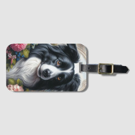 Hund Luggage Tag-numret Black and White Gräns Coll Bagagebricka