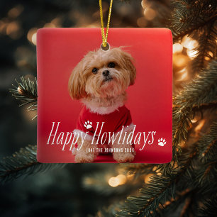 Hund Lycklig Howlidays Pet Helgdag Photo Julgransprydnad Keramik
