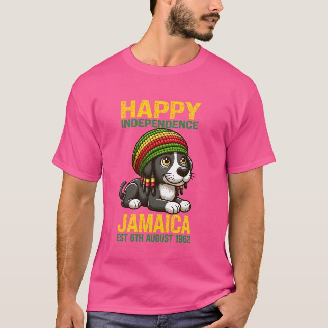 Hund, Lycklig Independence day Jamaica Est. 6e Aug T Shirt (Framsida)
