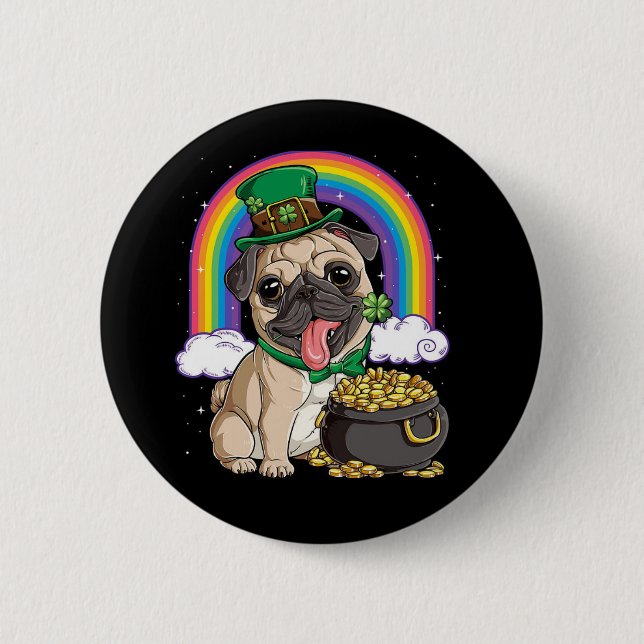 hund Lycklig St. Patrick's Day Pug Knapp (Framsida)