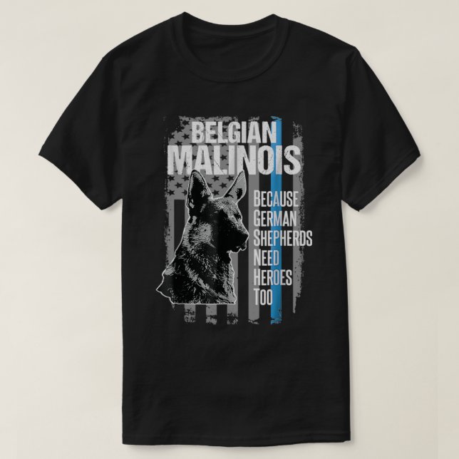 Hund Malinois Funny K9 Thin Blue Line Flagga T Shirt (Design framsida)