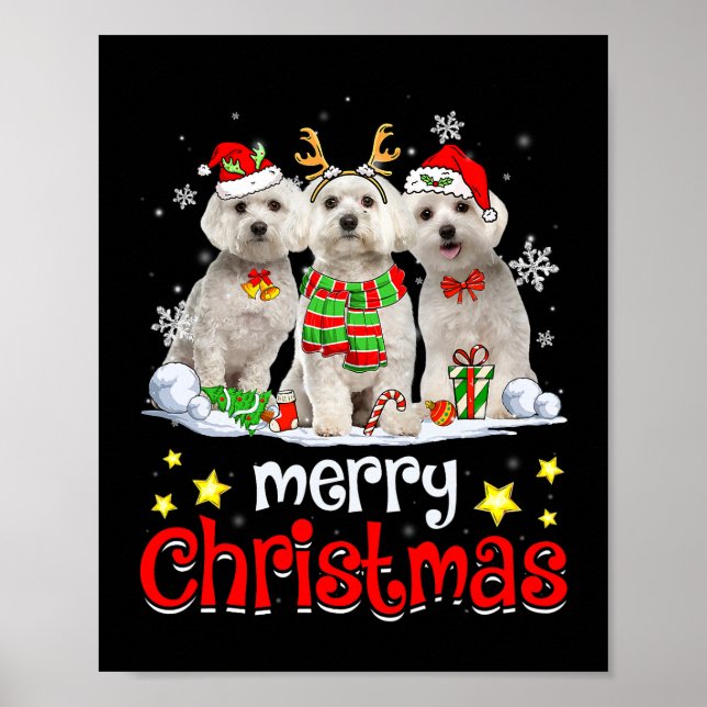 Hund maltesisk God jul Cute Maltesisk Hund Chris Poster (Framsidan)