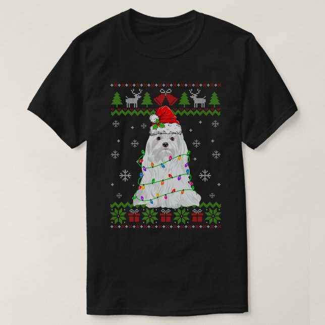 Hund Maltesisk jul, Ugly Sweater Hund älskare T Shirt (Design framsida)