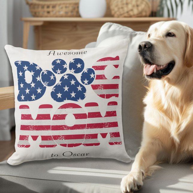 Hund Mamma American Flagga Grunge Rött vitt blått Kudde (Skapare uppladdad)