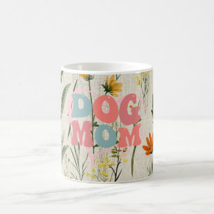 hund mamma blommigt vit rosa kaffemugg