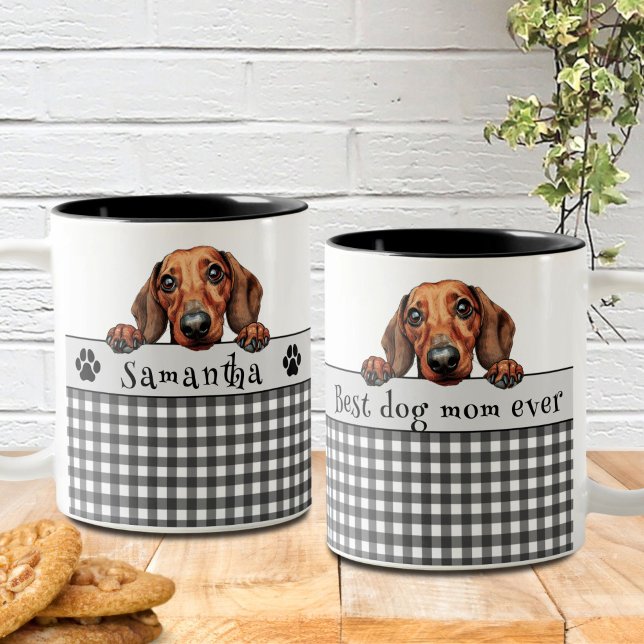 Hund Mamma Dachshund Anpassningsbar Text Två-Tonad Mugg (Skapare uppladdad)