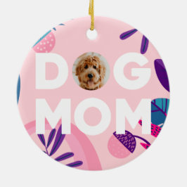 HUND MAMMA, ditt Valp-foto, Rosa Flowers & Löv Julgransprydnad Keramik