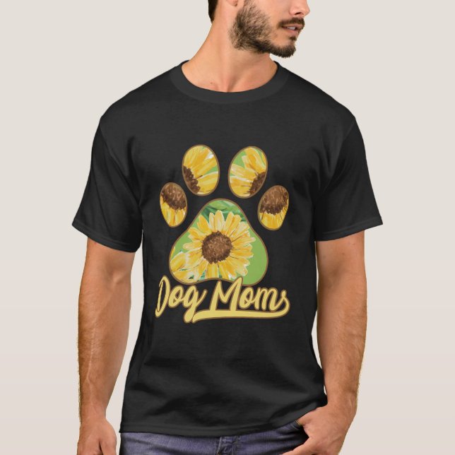 Hund Mamma Funny Tass Solrosblomma Mönster Gift T Shirt (Framsida)