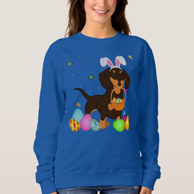 Hund Mamma Gift Cute Bunny Dachshund Eggs Påsk Day T Shirt (Framsida)