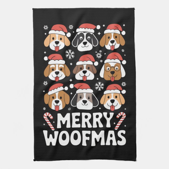 Hund Mamma jul Merry Woofmas Hund älskare Kökshandduk (Vertikal)