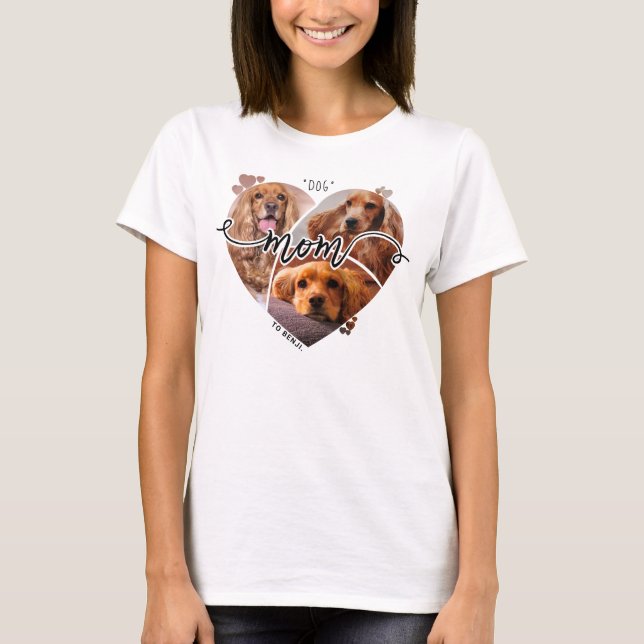 Hund Mamma Personlig Hjärtform 3 Fotokollage T Shirt (Framsida)