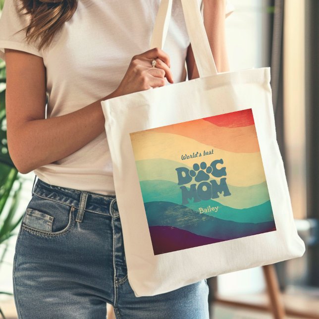 Hund Mamma Retro Groovy Rainbow Tygkasse (Skapare uppladdad)