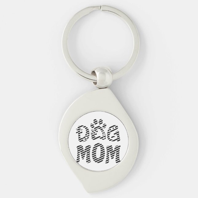 Hund Mamma Swirl Silverfärgad Nyckelring (Framsidan)