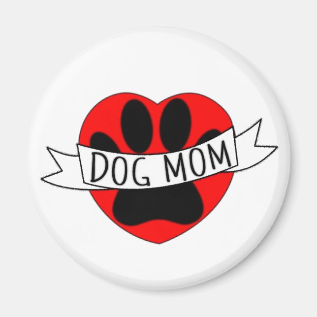 Hund Mamma Tass och Röda hjärtat Teckning Magnet (Framsidan)