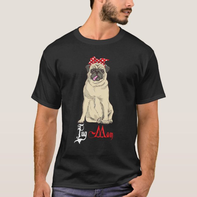 Hund Mamma Valp Mamma Mops T Shirt (Framsida)