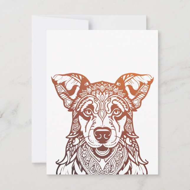 Hund Mandala Ornamental, Hand plockade Hund Mandal Julkort (Framsida)