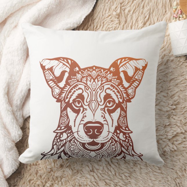 Hund Mandala Ornamental, Hand plockade Hund Mandal Kudde (Filt)